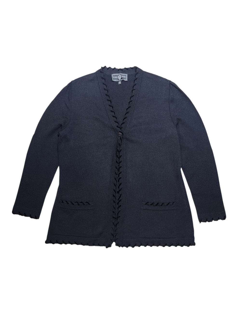 St.John Cardigan Sweater Black Women Size Large Santana Knit Wool Blend Pockets